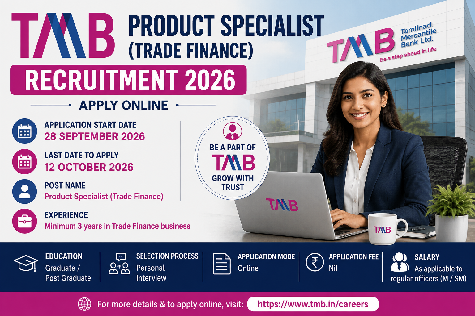 TMB PRODUCT SPECIALIST RECRUITMENT 2026 Trade Finance | Apply Online Last Date: 12 October 2026