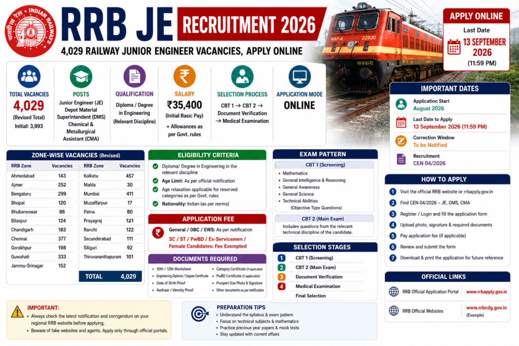 RRB JE Recruitment 2026